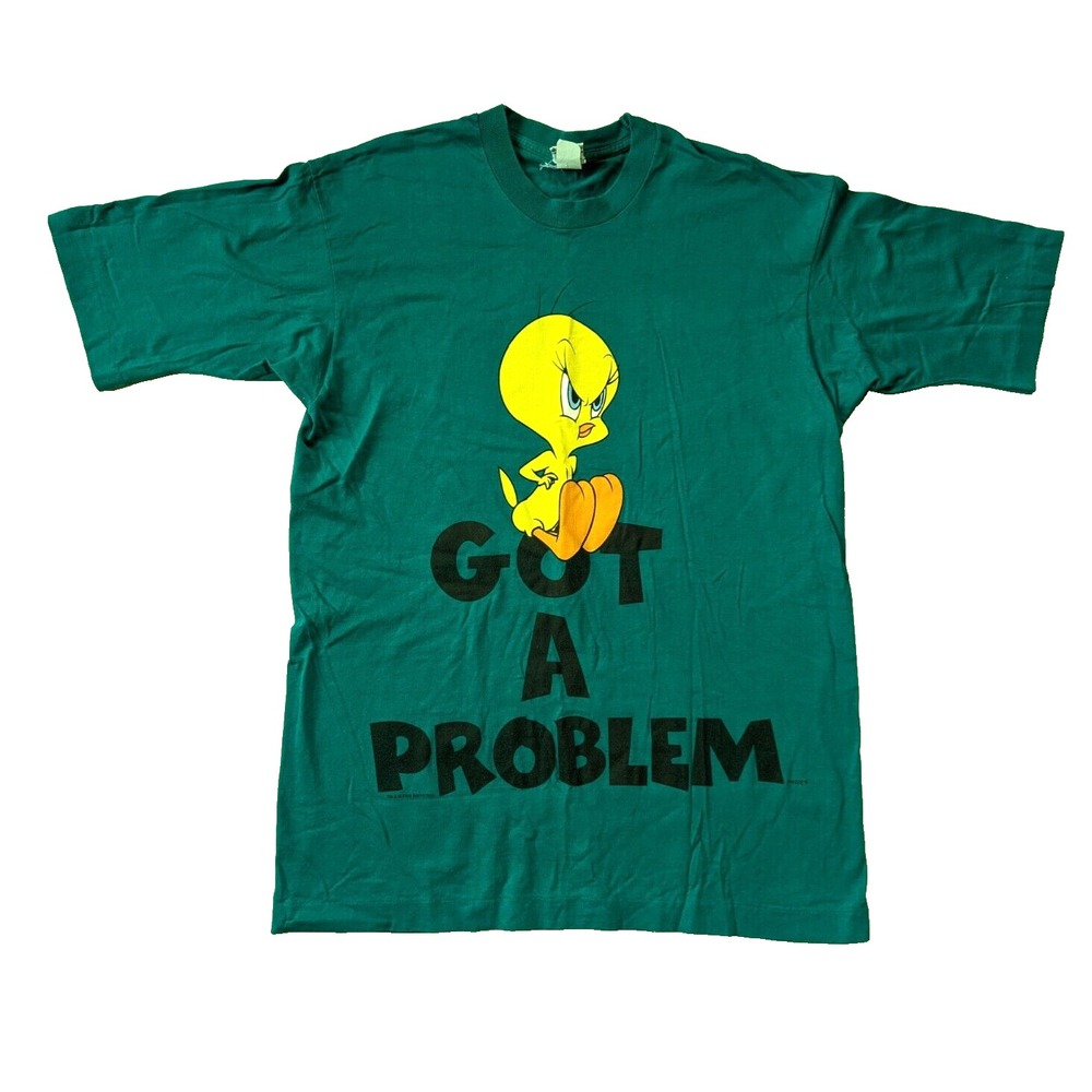 Vintage Tweety Bird Shirt Mens Large Green You Got a‎ Problem Looney Tunes 1996
